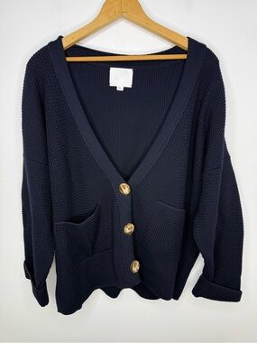 MOLLI Italy 100% Wool Chunky Knit Navy Blue Cardigan Sweater